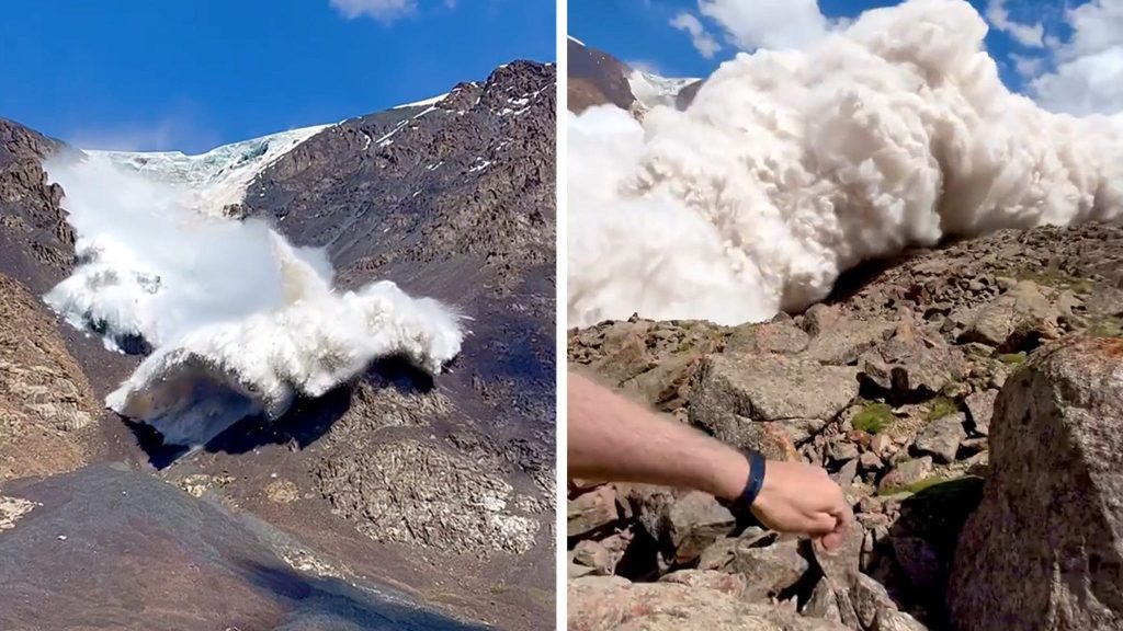 Una avalancha masiva fue captada por la cámara, el fotógrafo casi sale