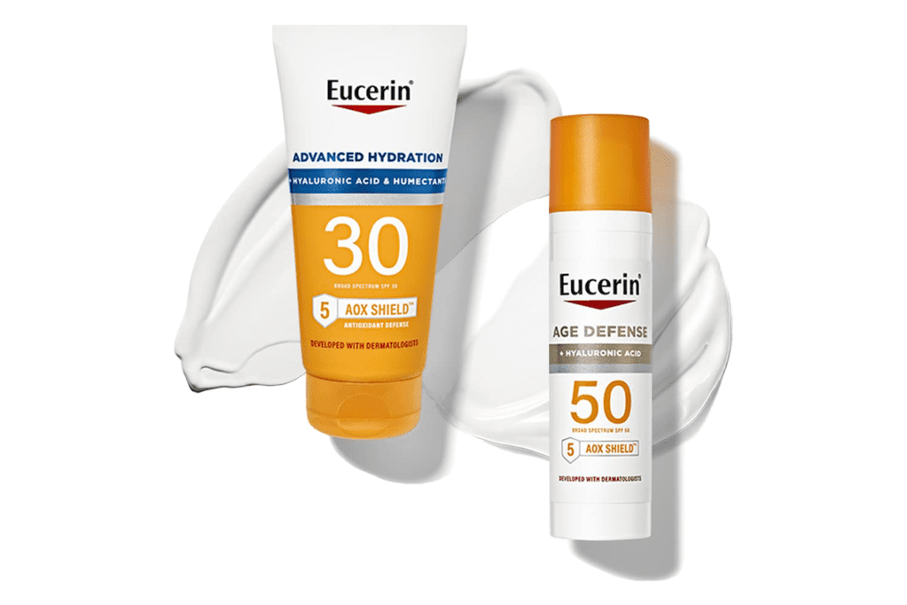 Eucerin Sun Advanced Hydration SPF 30 Sunscreen + Age Defense SPF 50 Loción de protección solar para la cara