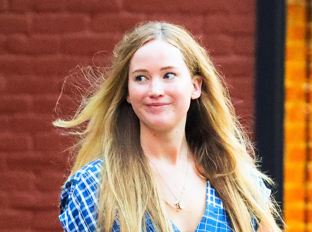 Jennifer Lawrence Looks Radiant In A Plaid Blue Dress As Walking Around In New York City