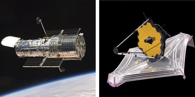 Este conjunto de imágenes proporcionadas por la NASA muestra el telescopio espacial Hubble en órbita.
