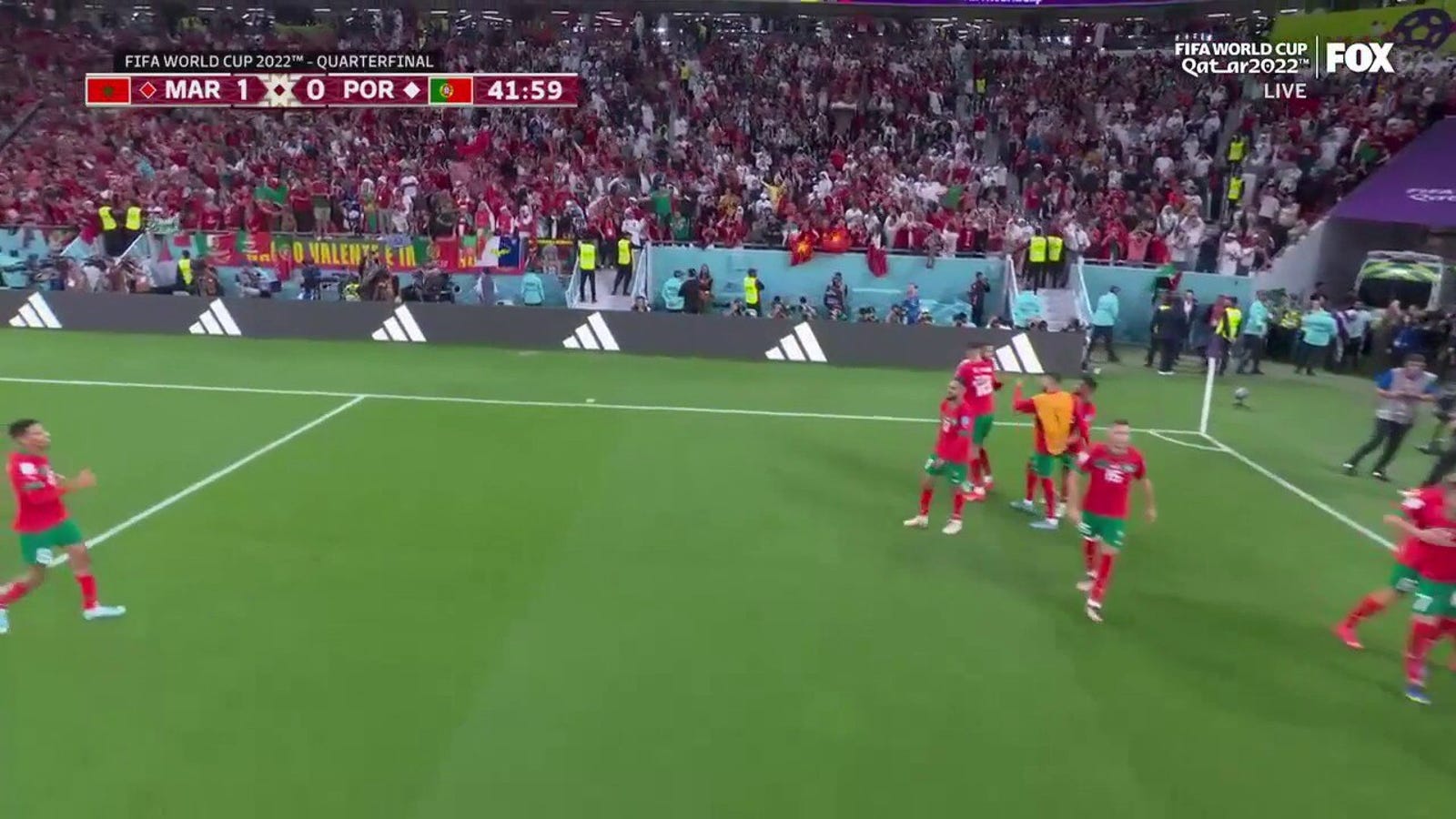 El marroquí Youssef Al-Nesiri marca un gol contra Portugal en el minuto 42