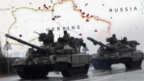 Montaje mapa de Ucrania y tanques
