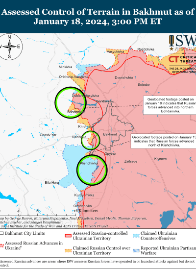 Mapa ISW que muestra el campo de batalla en el Óblast de Donetsk